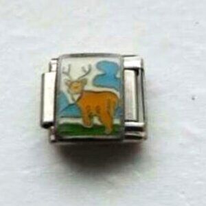 Buck standing scene enamel 9mm stainless steel italian charm bracelet link new